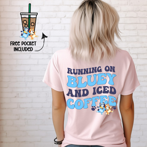 DTF Full Color Transfer - Blue & Iced Coffee (FREE POCKET!)