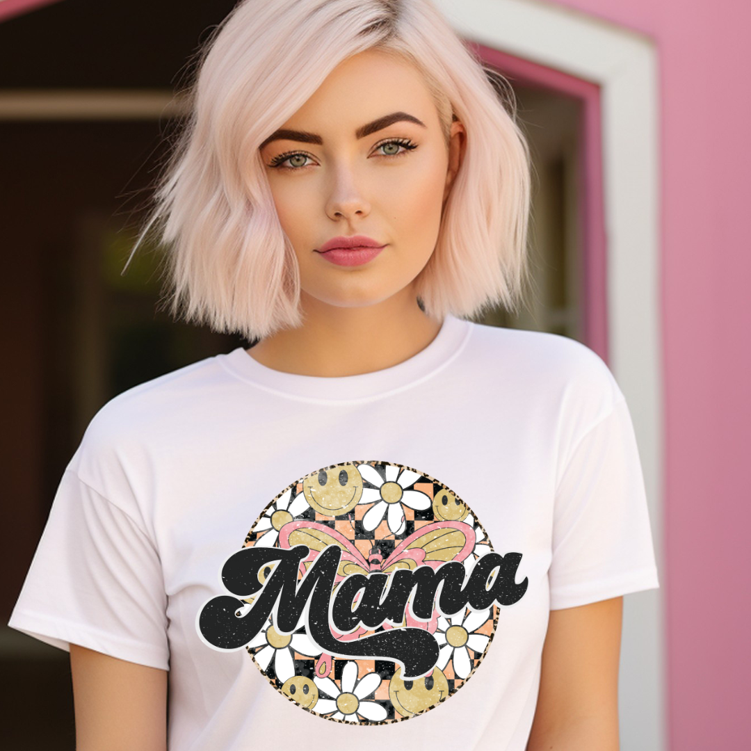 DTF Full Color Transfer - Retro Floral Mama Circle