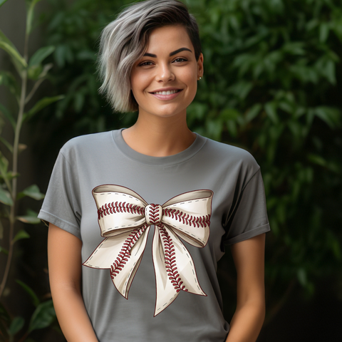 DTF Full Color Transfer - Baseball Bow - Red Stitch