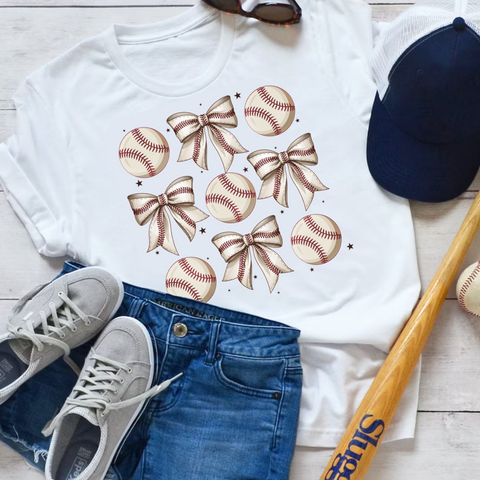 DTF Full Color Transfer - Baseballs and Bows Square