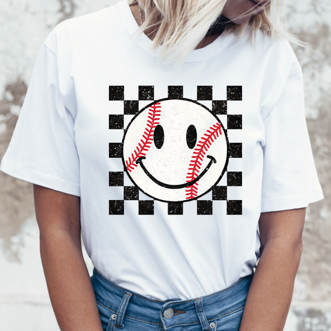 DTF Full Color Transfer - Checkered Smiley Baseball