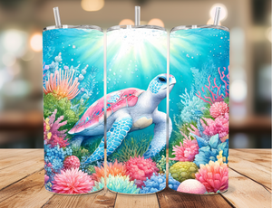 Skinny Tumbler Sublimation Wrap - Sunshine Sea Turtle