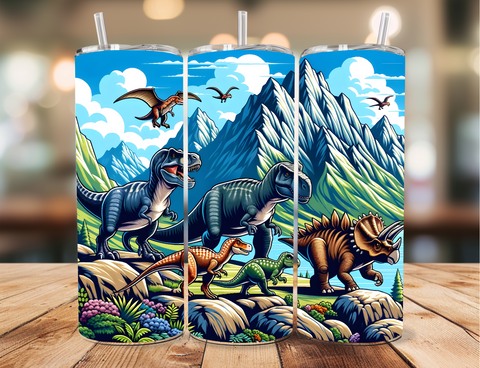 Skinny Tumbler Sublimation Wrap - Dinosaurs