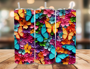 Skinny Tumbler Sublimation Wrap - Bright Butterflies