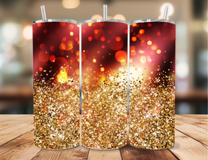 Skinny Tumbler Sublimation Wrap - Red Gold Glitter