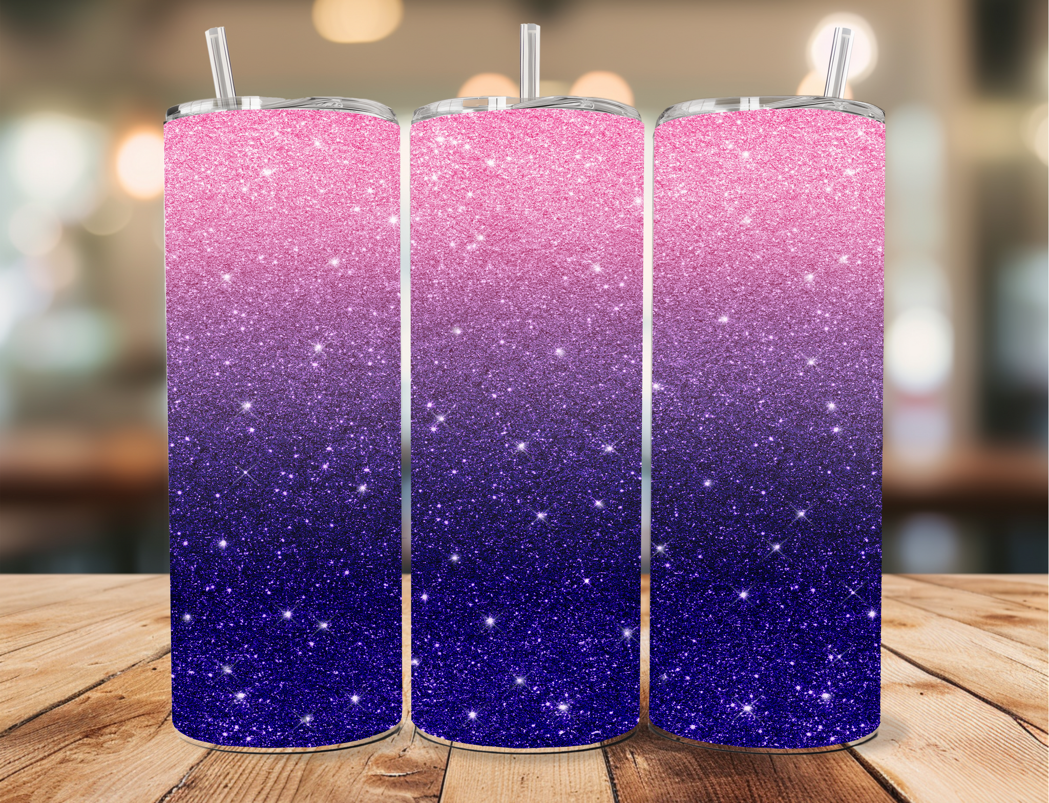 Skinny Tumbler Sublimation Wrap - Pink Purple Glitter