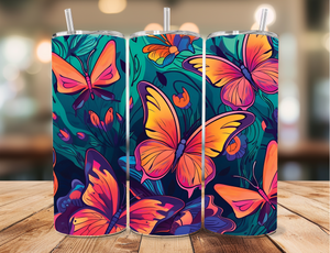 Skinny Tumbler Sublimation Wrap - Bright Orange Butterfly