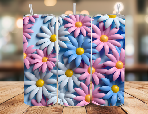 Skinny Tumbler Sublimation Wrap - 3D Pink Blue Flowers