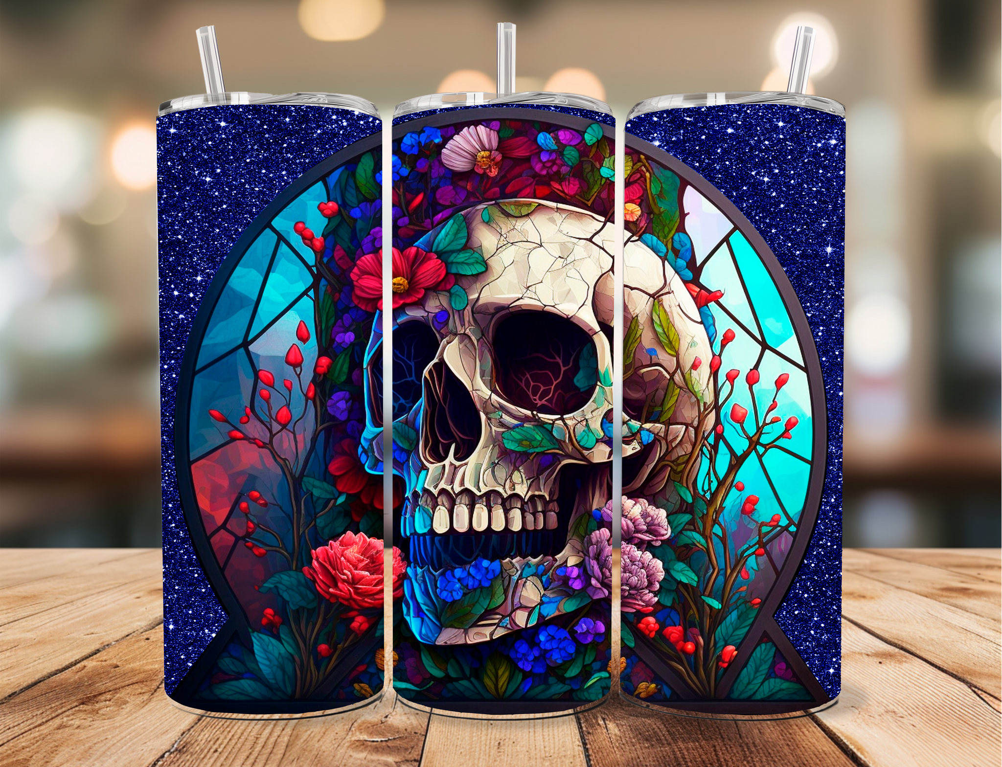 Skinny Tumbler Sublimation Wrap - Stained Glass Skull