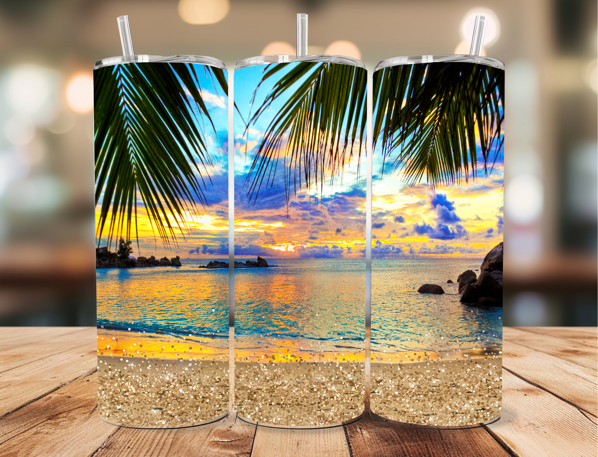 Skinny Tumbler Sublimation Wrap - Golden Beach