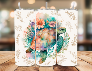 Skinny Tumbler Sublimation Wrap - Floral Sea Turtle