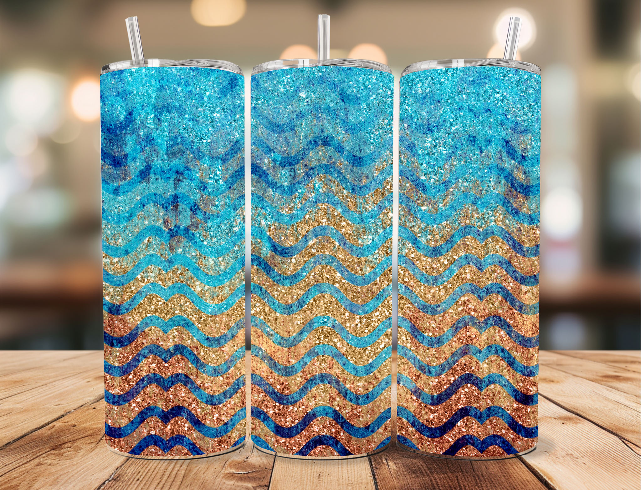 Skinny Tumbler Sublimation Wrap - Golden Waves