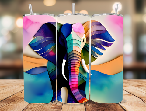 Skinny Tumbler Sublimation Wrap - Bright Collage Elephant