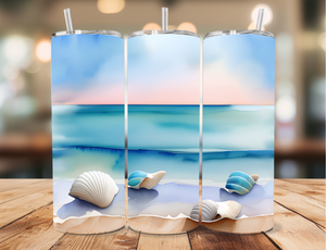 Skinny Tumbler Sublimation Wrap - Watercolor Seashells