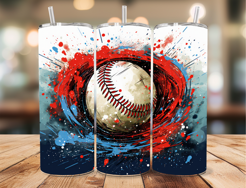 Skinny Tumbler Sublimation Wrap - Baseball Splash