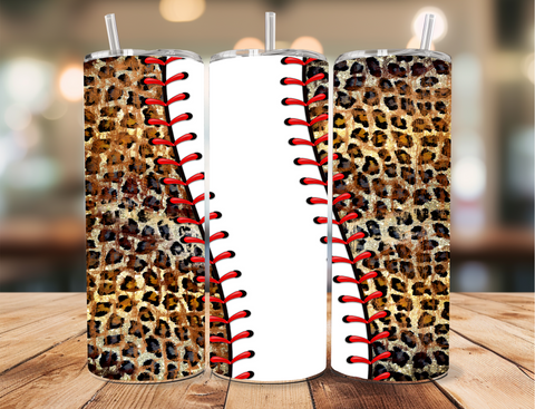 Skinny Tumbler Sublimation Wrap - Baseball Leopard Stitch