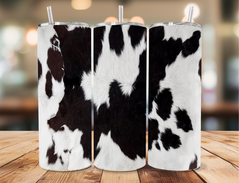 Skinny Tumbler Sublimation Wrap - Cow Fur (Black and White)