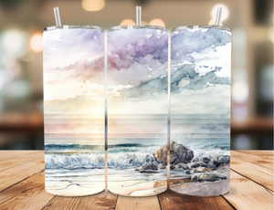 Skinny Tumbler Sublimation Wrap - Watercolor Beach