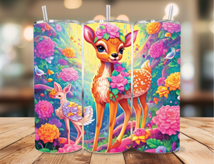Skinny Tumbler Sublimation Wrap - Bright Pink Deer