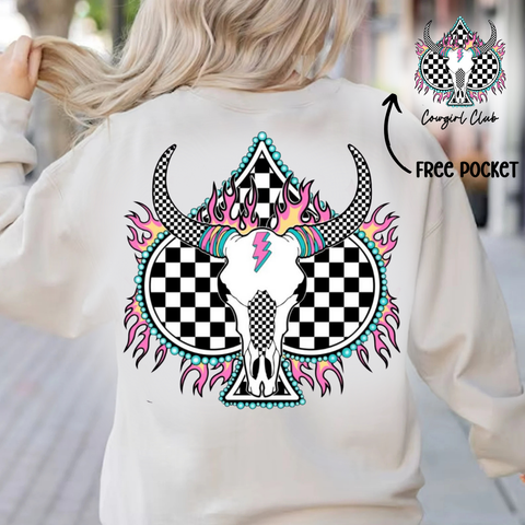 DTF Full Color Transfer - Checkered Ace & Steer (FREE POCKET!)