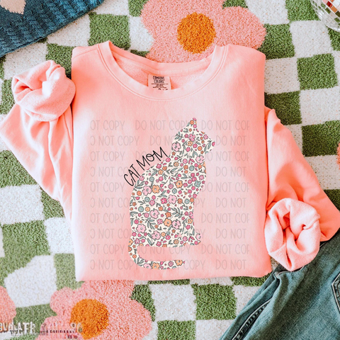 DTF Full Color TShirt Transfer - Floral Cat Mom - YOU CHOOSE THE DESIGN!