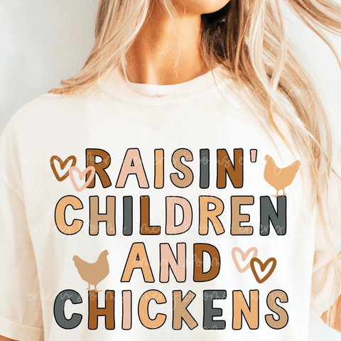 DTF Full Color Transfer - Raisin' Children & Chickens