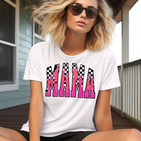 DTF Full Color Transfer - Pink Flame Checkered MAMA