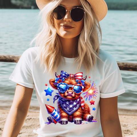 DTF Full Color Transfer - Patriotic Fworks Cow