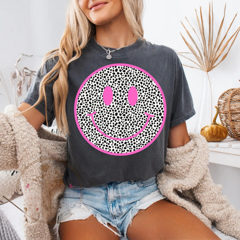 DTF Full Color Transfer - Polka Dot Hot Pink Smiley