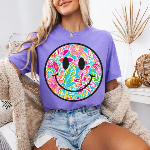 DTF Full Color Transfer - Tropical Flower Smiley