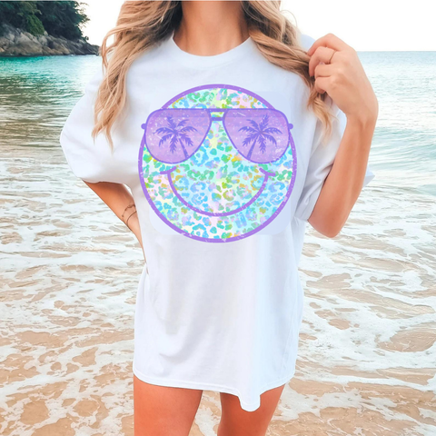 DTF Full Color Transfer - Lavender Leopard Smiley