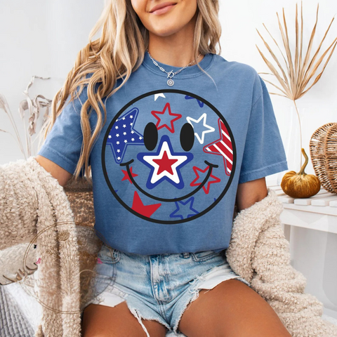 DTF Full Color Transfer - American Stars Smiley