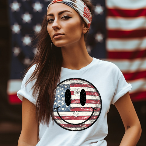 DTF Full Color Transfer - Distressed Flag Smiley