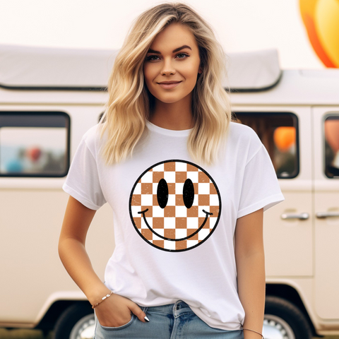 DTF Full Color Transfer - Neutral Check Smiley
