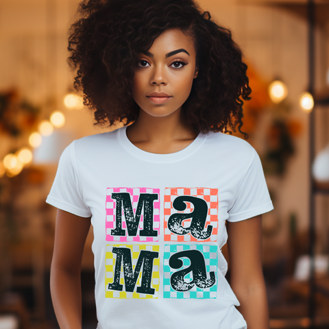 DTF Full Color Transfer - Bright Checkered MAMA