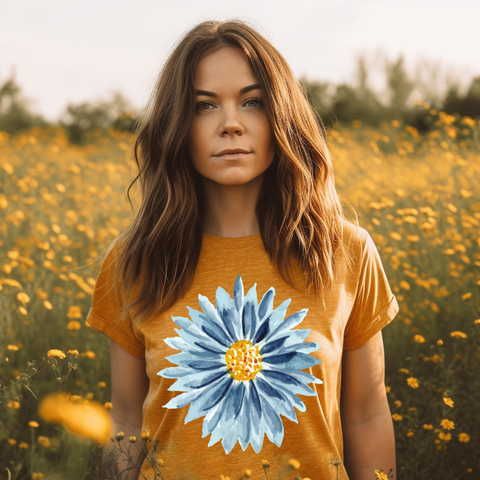 DTF Full Color Transfer - Blue Painted Flower (EXCLUSIVE DESIGN!)