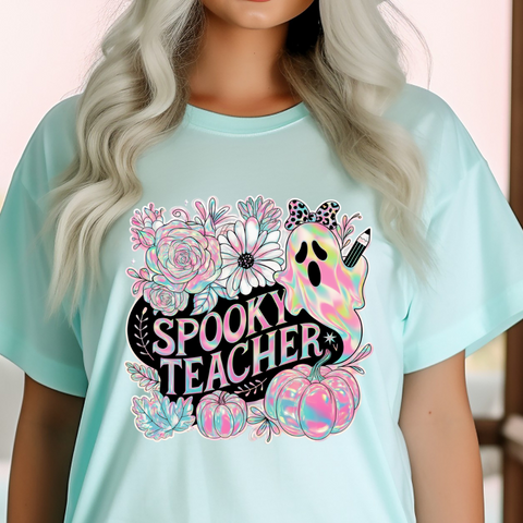 DTF Full Color Transfer - Iridescent Spooky Teacher