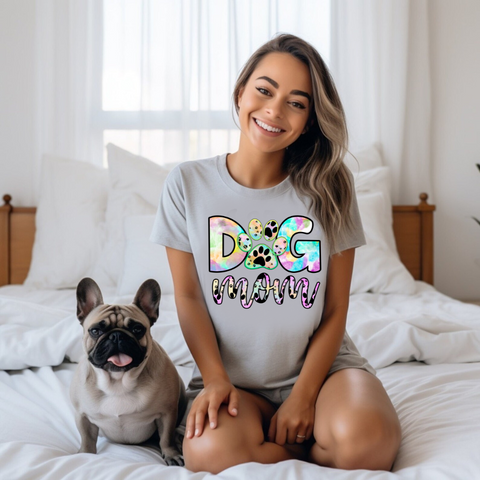 DTF Full Color Transfer - Neon Tie Dye Dog Mom