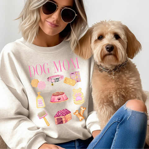 DTF Full Color Transfer - Dog Mom Things (PINK or BLUE)