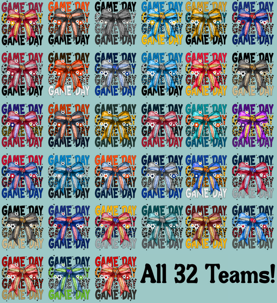 DTF Full Color Transfer - Game Day Football Team Bows (ALL 32 TEAMS!)