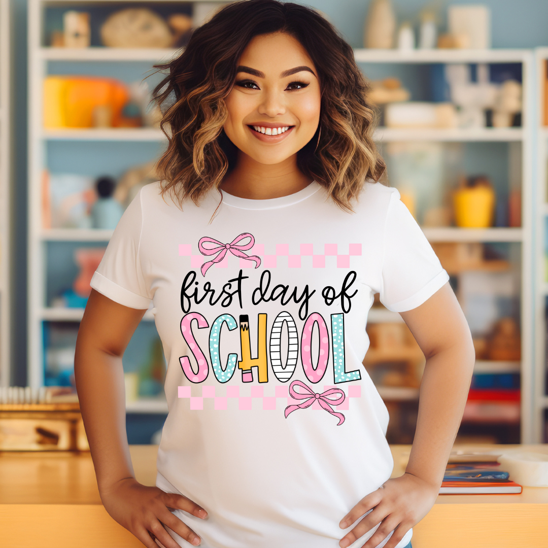 DTF Full Color Transfer - First Day Of School Pink Check