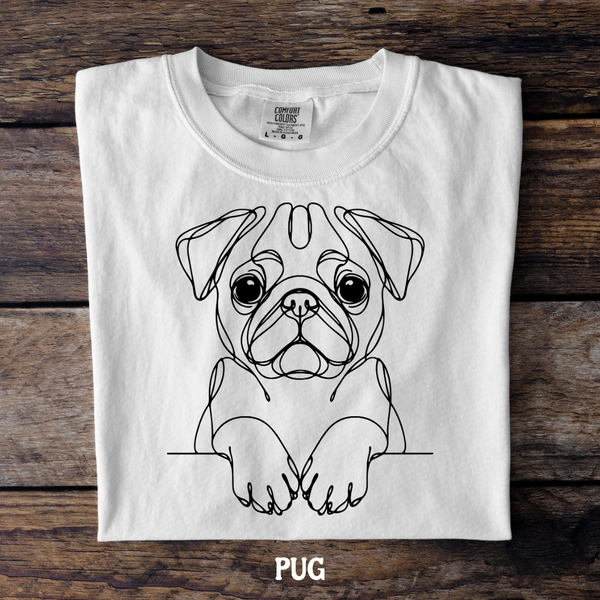 DTF Full Color TShirt Transfer - Simple Sketch Dog - You Choose Color & Breed!