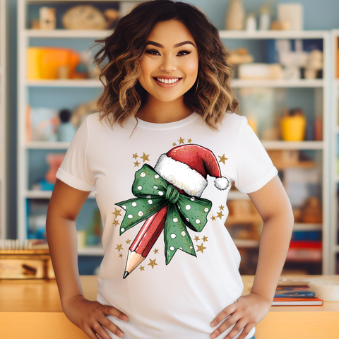DTF Full Color TShirt Transfer - Christmas Pencil Teacher