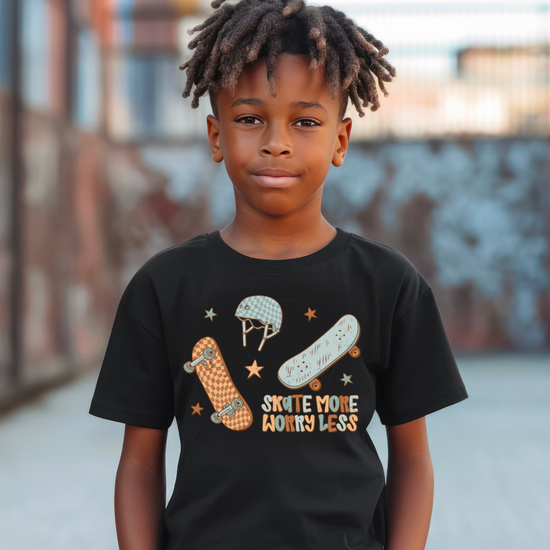 DTF Full Color TShirt Transfer - Skate More Worry Less