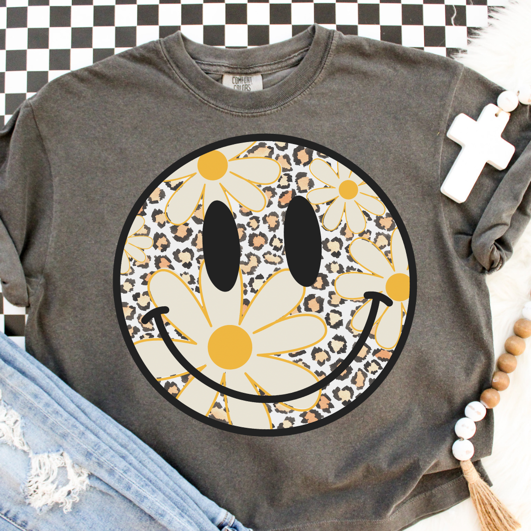 DTF Full Color TShirt Transfer - Cheetah & Daisy Smiley