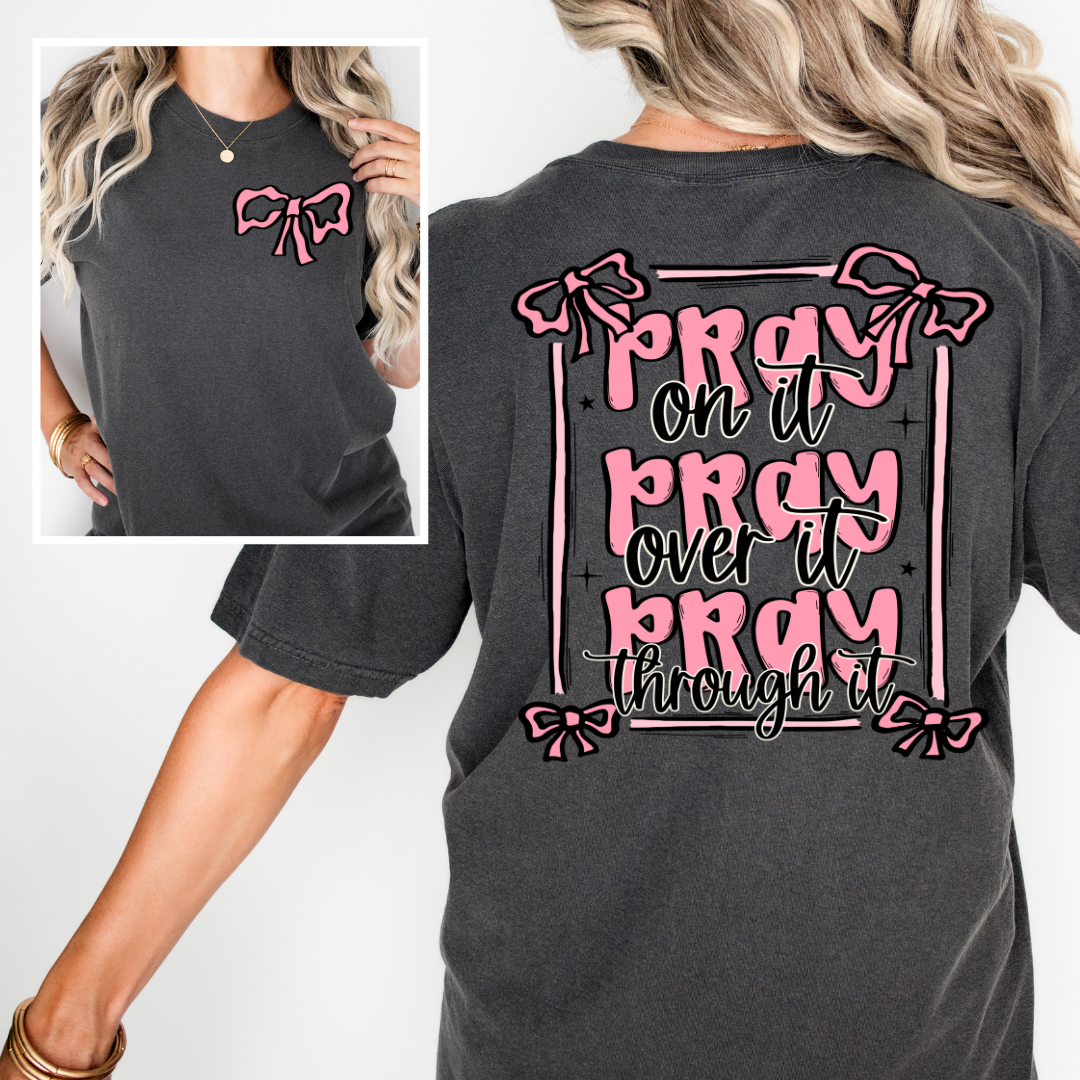 DTF Full Color TShirt Transfer - Pray On It Pink - FREE POCKET!