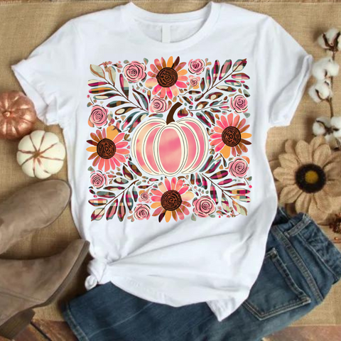 DTF Full Color Transfer - Boho Floral Pumpkin Pinks