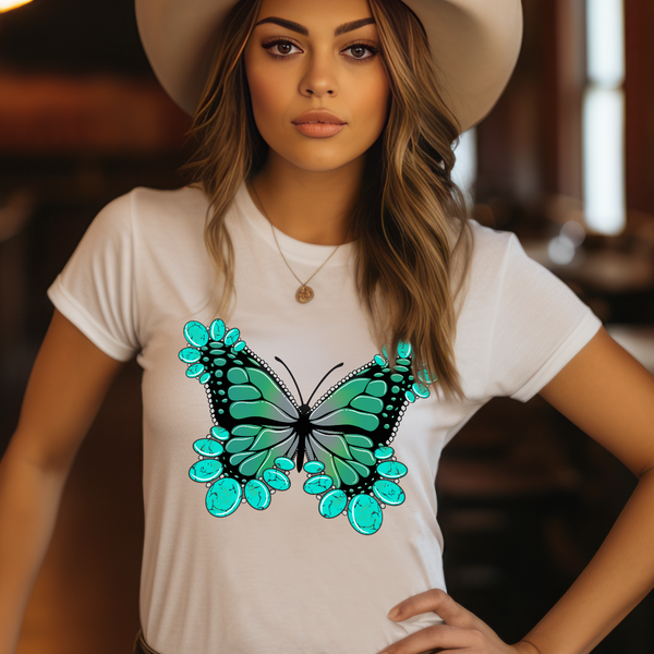DTF Full Color Transfer - Turquoise Butterfly (YOU PICK THE COLOR!)