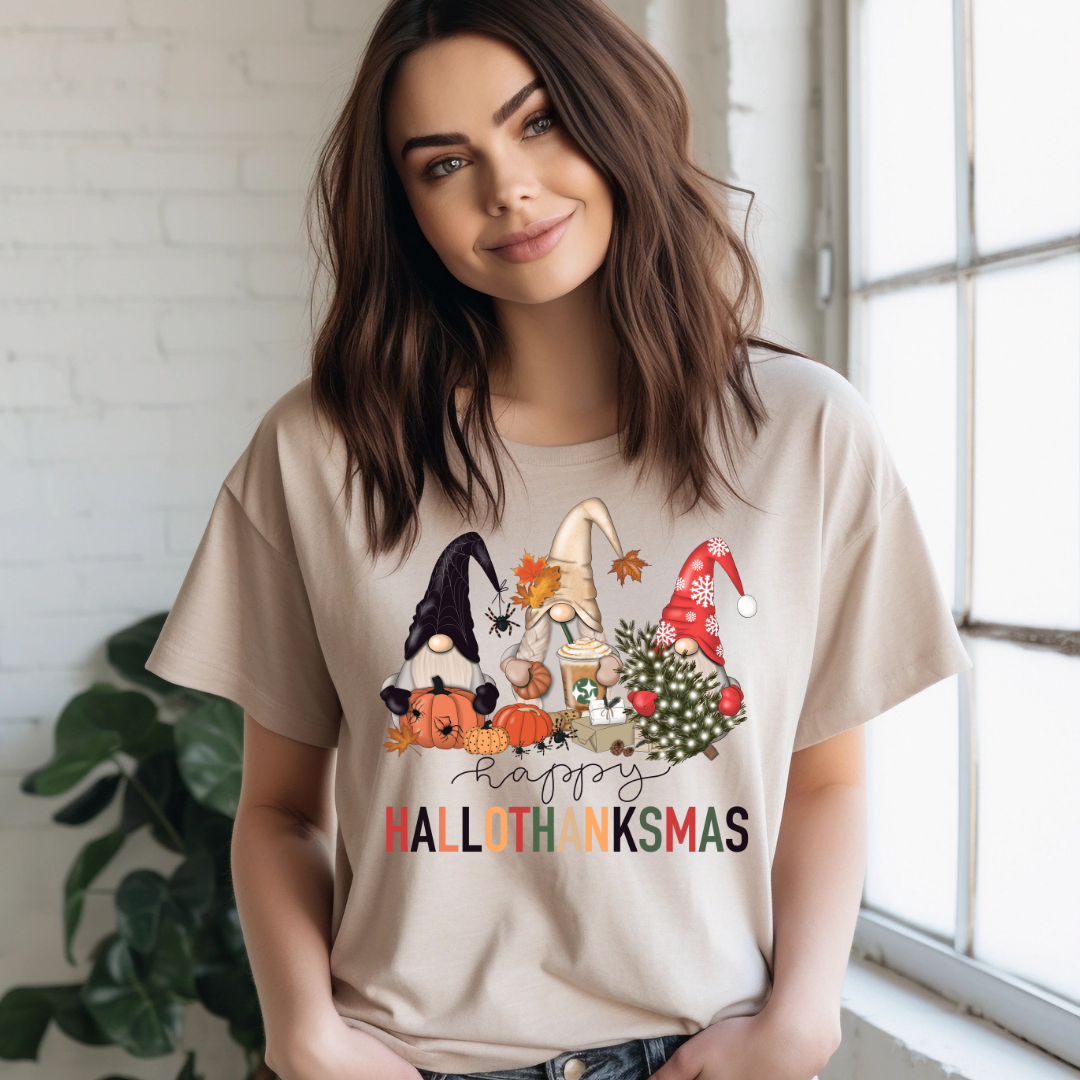 DTF Full Color Transfer - Happy HalloThanksMas Gnomes