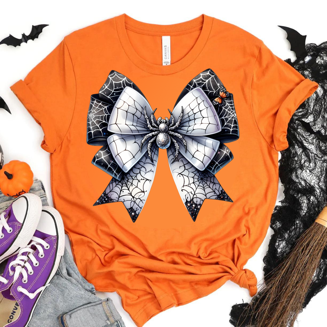 DTF Full Color Transfer - White Spider Web Bow w/Spider Center